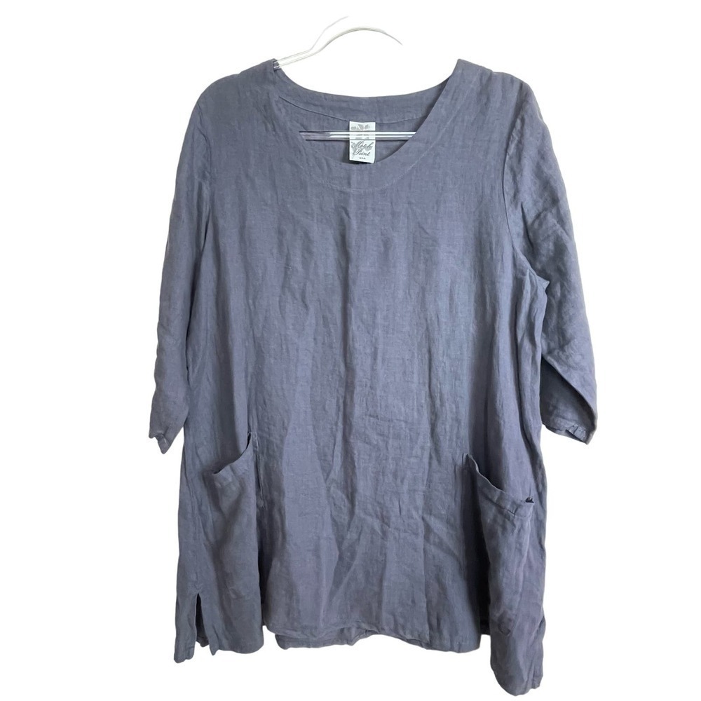 Match Point USA Linen Lagenlook Gray‎ Tunic Top Size S Patch Pockets